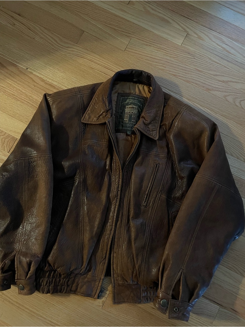 Vintage Structure Men's Brown Leather Bomber Jacket soft large